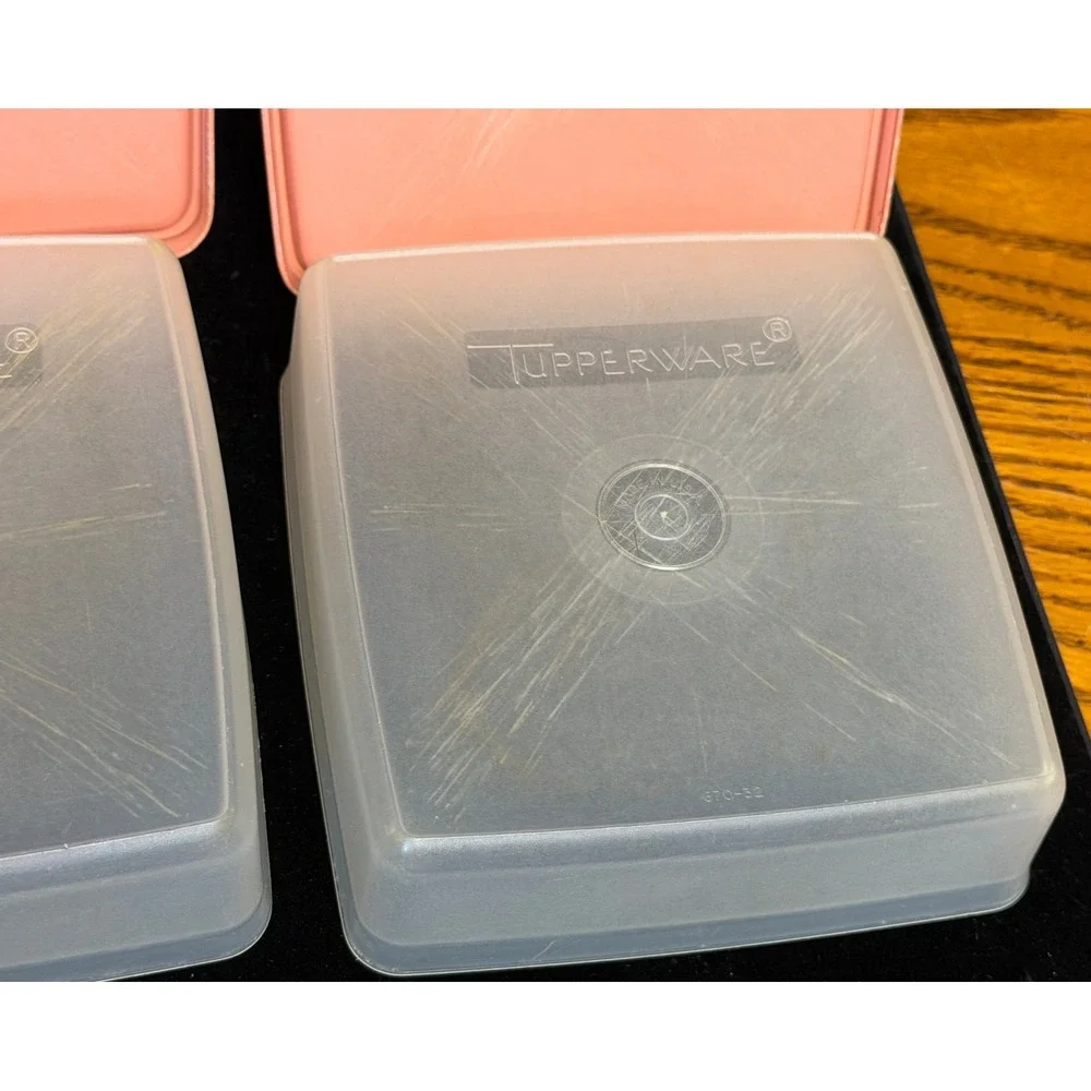 Vintage Tupperware Sandwich Keeper: Set 3 Pink Lids, Square Food Storage 670-31